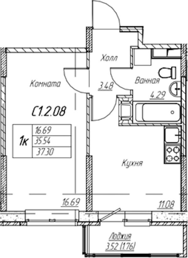 1-комнатная квартира 37.3 м², 2/22 эт., ЖК «Парк-квартал Юнтолово»